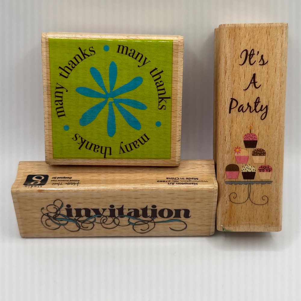 Party Hostess Wooden Block Rubber Stamp Set